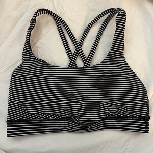 Black and White Striped Sports Bra